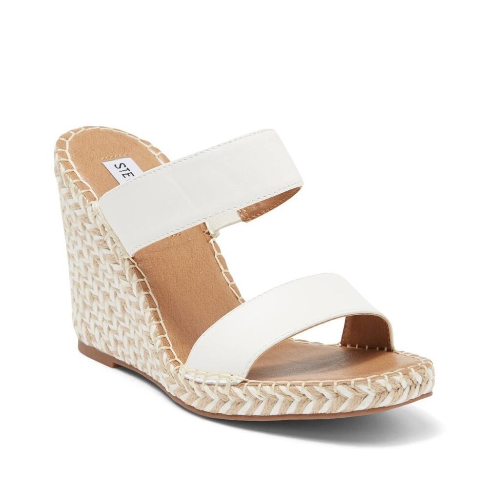 New Steve Madden Icey Espadrille Wedge Sandal in White Leather Women's Size 11